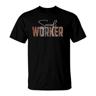 Leopard Social Worker Funny Job Title School Worker T-Shirt | Mazezy