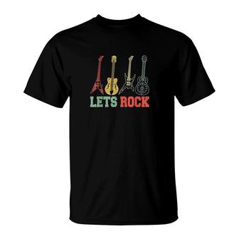 Lets Rock Rock N Roll Guitar Retro T-Shirt | Mazezy