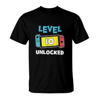 Level 10 Unlocked Gamer 10th Birthday Gift Video Game Lovers T-Shirt - Seseable