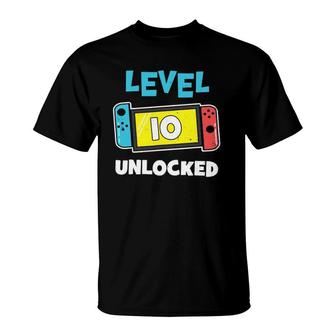 Level 10 Unlocked Gamer 10Th Birthday Video Game Lovers T-Shirt | Mazezy