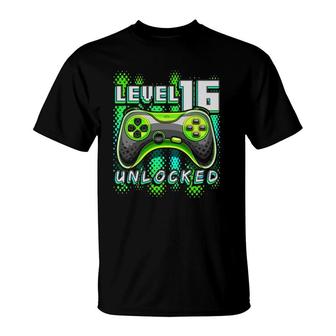 Level 16 Unlocked Video Game 16Th Birthday Gamer Boys T-Shirt | Mazezy