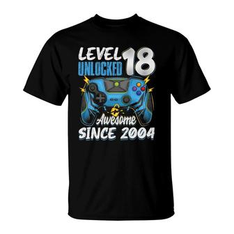 Level 18 Unlocked Awesome 2004 18Th Birthday Boy Video Games T-Shirt | Mazezy UK