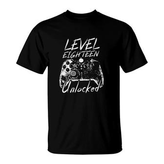Level 18 Unlocked Boys 18th Birthday 18 Year Old Gamer Gift T-Shirt - Seseable