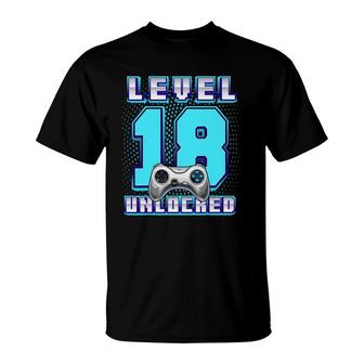 Level 18 Unlocked Video Game 18Th Birthday Gamer Boys T-Shirt | Mazezy