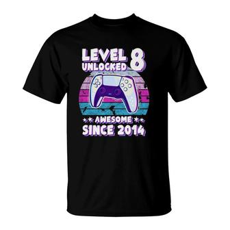 Level 8 Unlocked Bday Gamer Boy Girl 8 Years Old Birthday T-Shirt | Mazezy