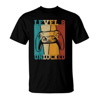 Level 8 Unlocked Video Gamer 8 Years Old 8Th Birthday T-Shirt | Mazezy
