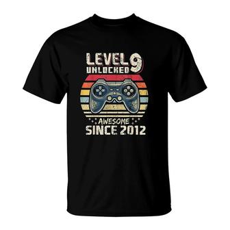 Level 9 Unlocked Awesome Video Game 9th Birthday Gift T-Shirt - Seseable