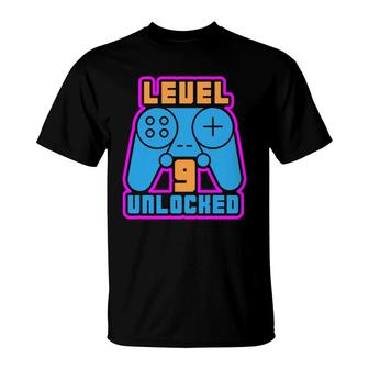 Level 9 Unlocked Video Game 9Th Birthday Gamer Boys T-Shirt - Seseable