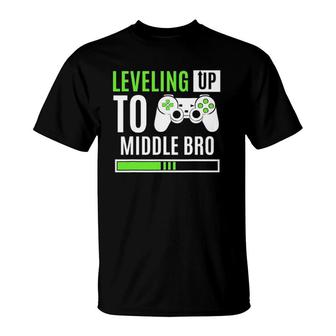 Leveling Up To Middle Bro Gaming Baby Gender Announcement T-Shirt | Mazezy