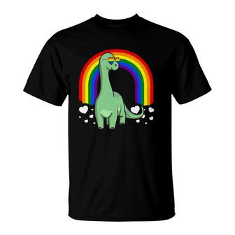 Lgbt Dinosaur Gay Pride Rainbow Brachiosaurus Lgbtq Cute T-Shirt | Mazezy