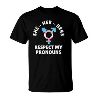 Lgbt Pride She Her Hers Respect My Pronouns T-Shirt | Mazezy