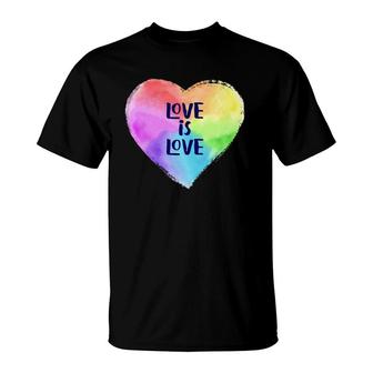 Lgbtq Rainbow Colored Heart With Love Is Love Gay Pride T-Shirt | Mazezy