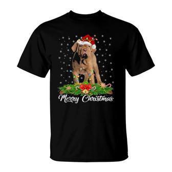 Lighting Xmas Matching Santa Hat Dogue De Bordeaux Christmas T-Shirt | Mazezy
