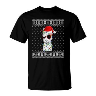 Llama Matching Santa Hat Ugly Llama Christmas T-Shirt | Mazezy