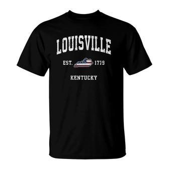 Louisville Kentucky Ky Vintage American Flag Sports Design T-Shirt | Mazezy