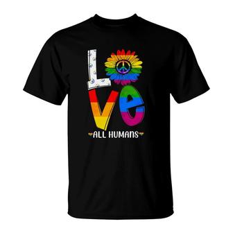 Love All Humans Rainbow Sunflower Lgbt Gay Pride Peace Sign T-Shirt | Mazezy AU