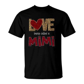 Love Being Called A Mimi Leopard Red Plaid Heart Grandmother T-Shirt | Mazezy
