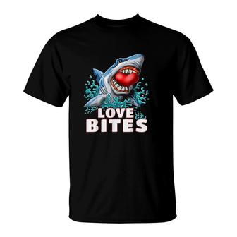 Love Bites Shark Valentines Day Shark T-Shirt | Mazezy