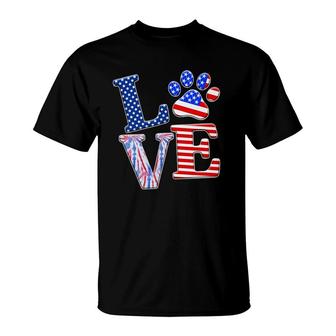 Love Dog Paw American Flag Tie Dye Dog Lover 4Th Of July T-Shirt | Mazezy
