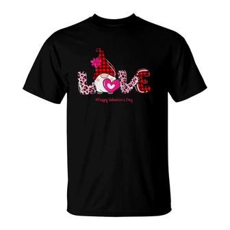 Love Gnome Valentine Day, Valentine Day Plaid Leopard Heart Raglan Baseball Tee T-Shirt | Mazezy