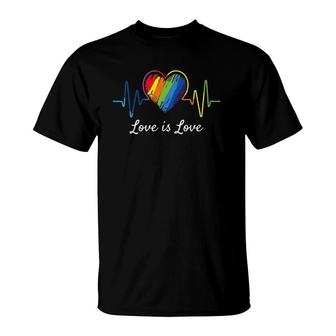 Love Is Love Heartbeat Rainbow Lgbt Gay Pride T-Shirt | Mazezy