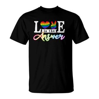 Love Is The Answer Trans Lgbt Gay Pride Month Rainbow Heart Hi Sign T-Shirt | Mazezy DE