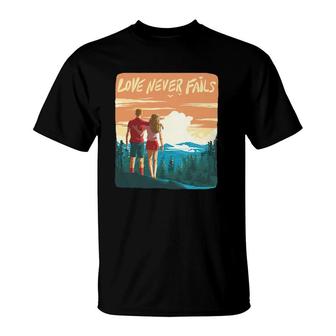 Love Never Fails Sunset Couple T-Shirt | Mazezy DE