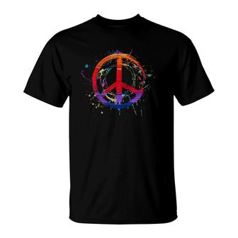 Love Peace Sign Fun Retro Design Gift Paint Splatter Raglan Baseball Tee T-Shirt | Mazezy