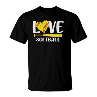 Love Softball Graphic Saying Tee For Teen Girls And Women T-Shirt | Mazezy