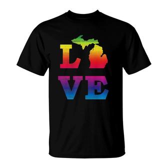 Love State Of Michigan Rainbow - Vintage Worn Look T-Shirt | Mazezy