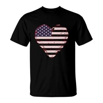 Love Usa 4th Of July American Heart Flag T-Shirt | Mazezy