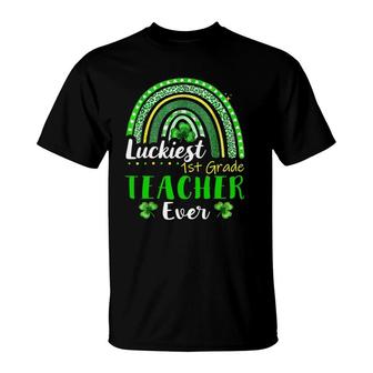 Luckiest 1St Grade Teacher Ever St Patrick's Day Rainbow T-Shirt | Mazezy
