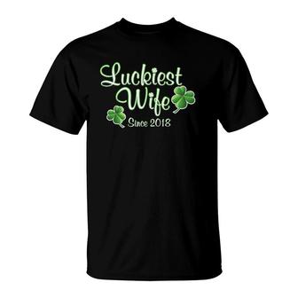 Luckiest Wife Since 2018 St Patrick's Day Anniversary T-Shirt | Mazezy