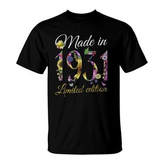 Made In 1931 Tee 91 Years Old Sunflowers Floral 91St Birthday T-Shirt | Mazezy