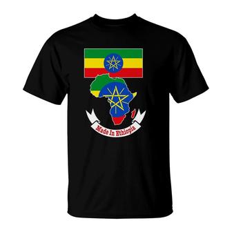 Made In Ethiopia With Ethiopian Flag In Africa Map T-Shirt | Mazezy