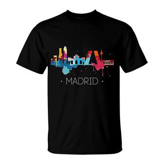 Madrid Watercolor City Skyline Spain T-Shirt | Mazezy