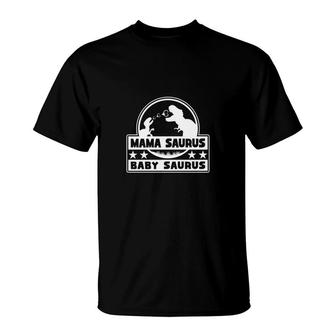 Mama Saurus Baby Saurus Black For Mom And Baby T-shirt - Thegiftio