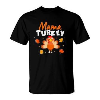 Mama Turkey Thanksgiving Autumn Leaves T-Shirt | Mazezy