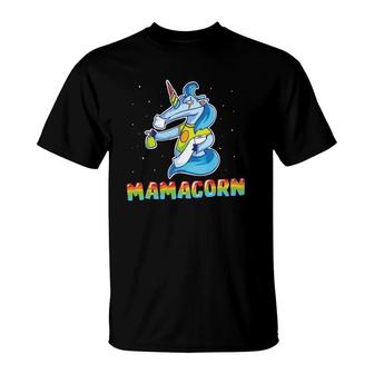 Mamacorn Unicorn Mama Unicorn Holding Toilet Paper Colorful Text Galaxy T-Shirt | Mazezy