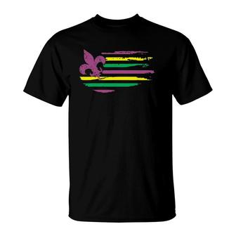 Mardi Gras Carnival American Flag Fleur De Lis Cajun T-Shirt | Mazezy