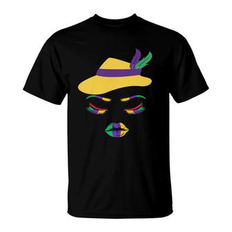Mardi Gras Lips Woman Face Carnival Parade Masquerade Party T-Shirt | Mazezy