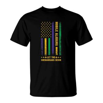 Mardi Gras Mobile Alabama Fleur De Lis American Flag T-Shirt | Mazezy