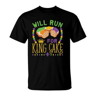 Mardi Gras Running Will Run For King Cake Funny Runner T-Shirt | Mazezy