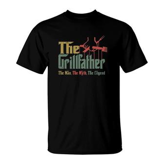 Men Vintage Funny The Grillfather Grill Father Vintage T-Shirt | Mazezy