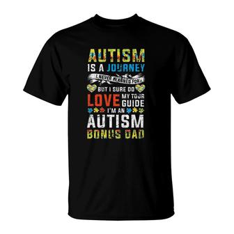 Mens Autism Bonus Dad Journey Quote Autism Awareness T-Shirt | Mazezy