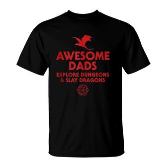 Mens Awesome Dads Explore Dungeons And Slay Dragons, Dad Gift  T-Shirt