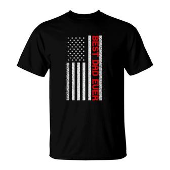 Mens Best Dad Ever Thin Red Line Dad Fathers Day American Flag T-Shirt | Mazezy
