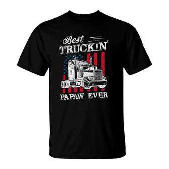 Mens Best Truckin Papaw Ever Big Rig Trucker Father's Day Gift T-Shirt | Mazezy
