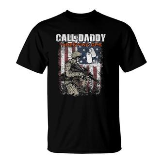 Mens Call Of Daddy Fatherhood Ops American Us Army Father's Day T-Shirt | Mazezy