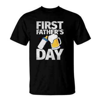 Mens First Father's Day Gifts Beer Baby Bottle Dad Daddy T-Shirt | Mazezy